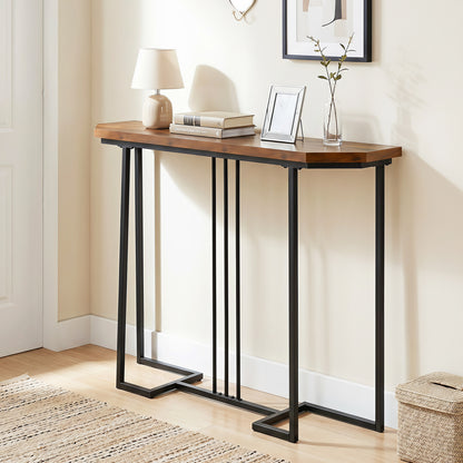 Modern Console Table Narrow Entryway Table with Metal Legs-Rustic Brown