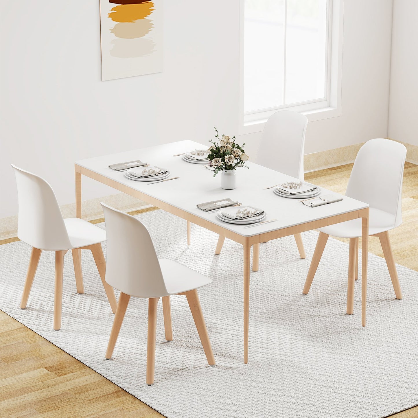 Modern Dining Chair Set of 2 with Solid Beech Wood Legs and Tilt Backrest-Black