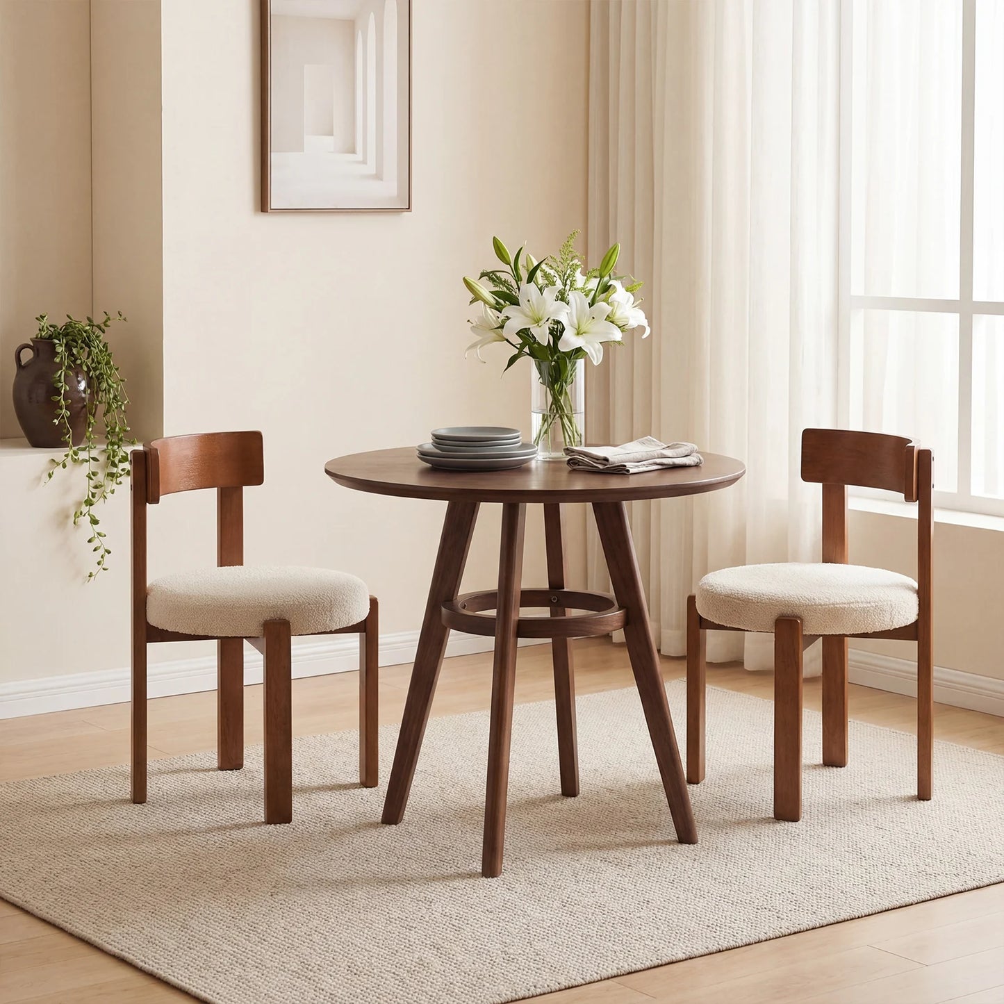 Modern Dining Chairs Set of 2 with Solid Rubber Wood Legs-Brown