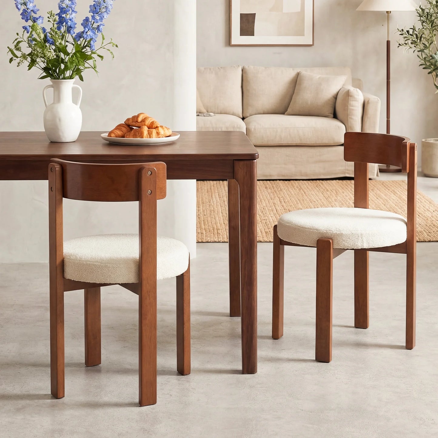 Modern Dining Chairs Set of 4 with Solid Rubber Wood Legs-Brown
