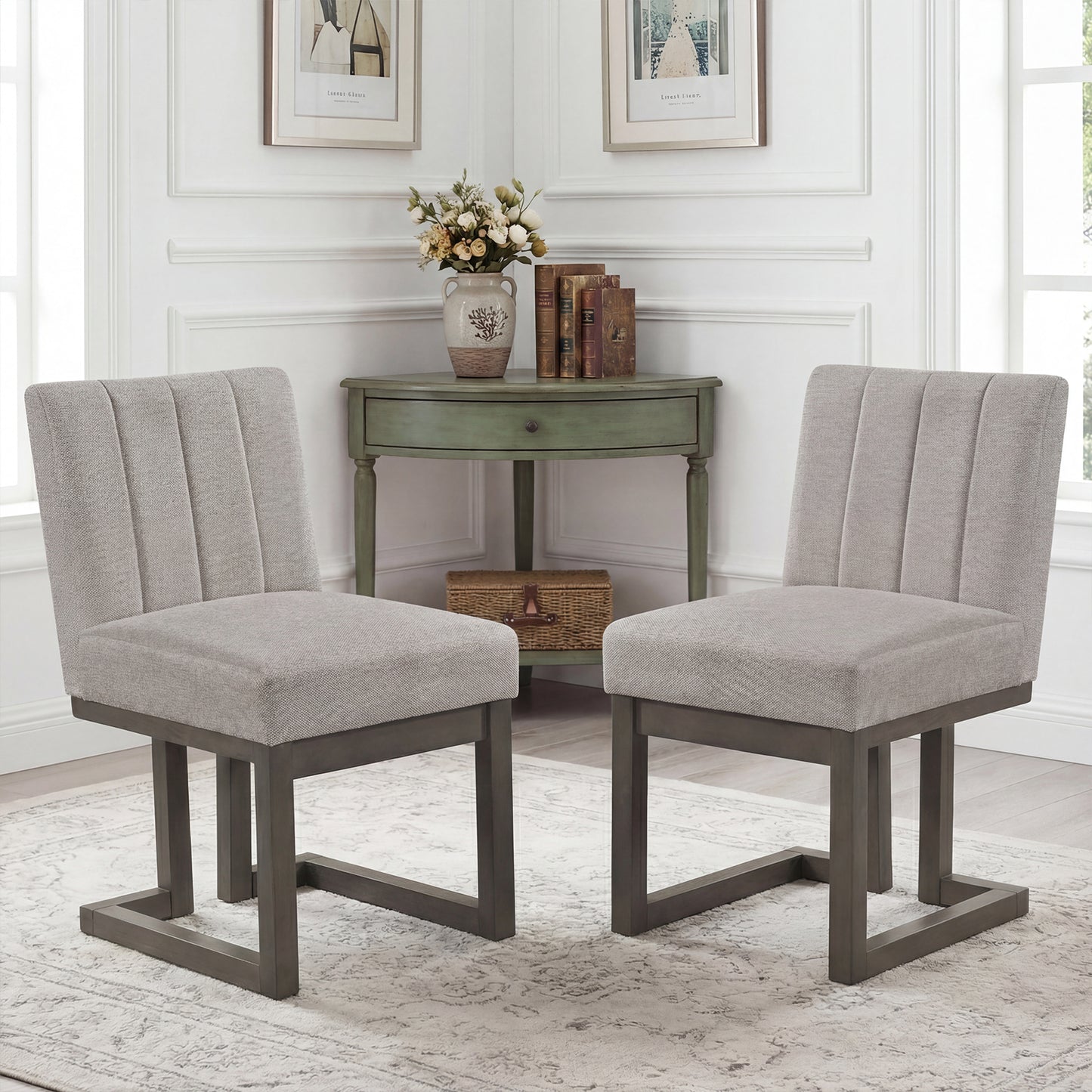 Modern Farmhouse Fabric Dining Chairs Set of 2 with 5.5" Thickened Padded Seat-Gray