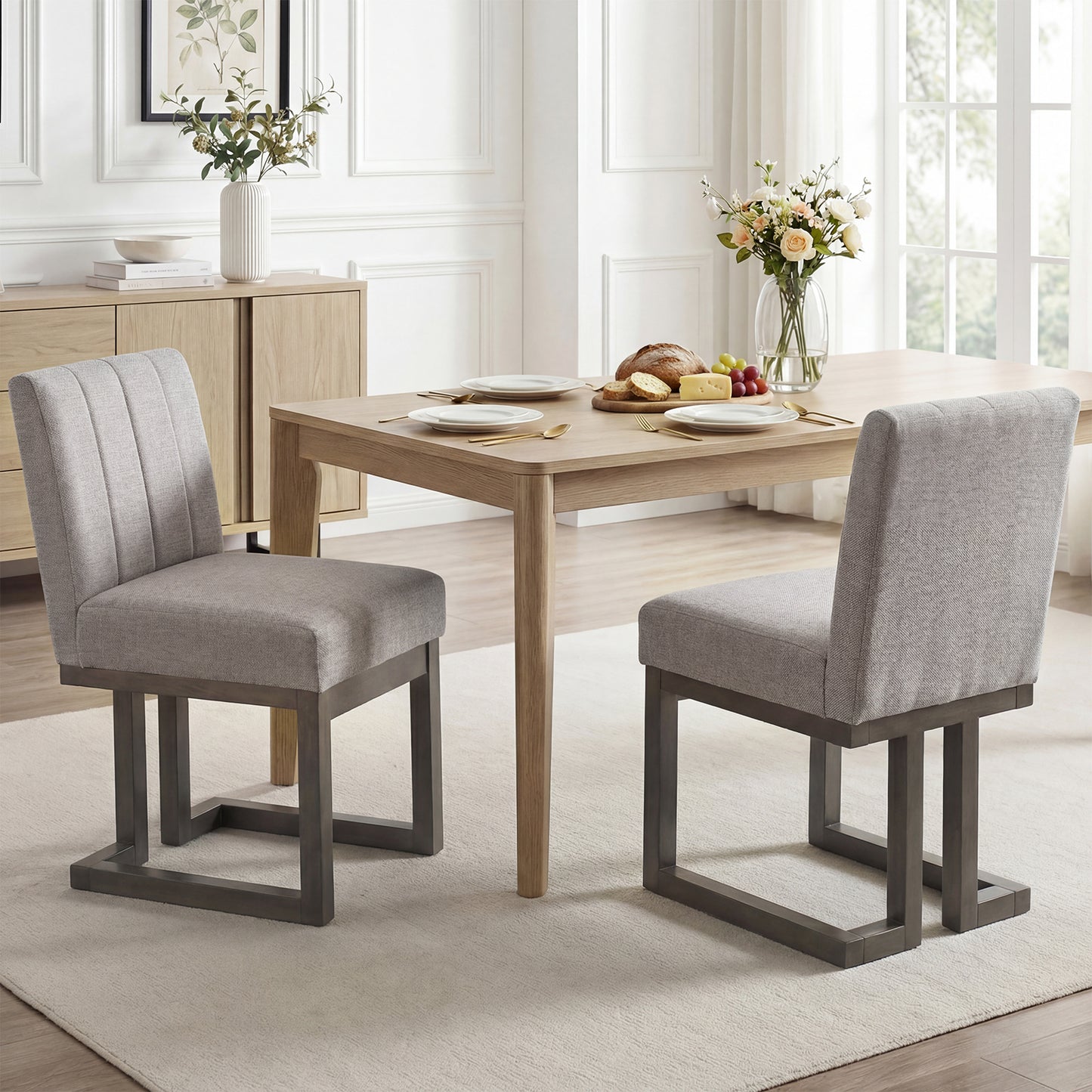 Modern Farmhouse Fabric Dining Chairs Set of 2 with 5.5" Thickened Padded Seat-Gray