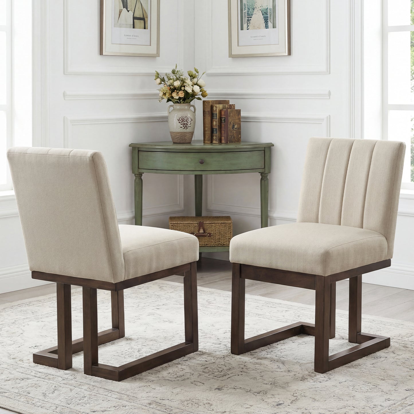 Modern Farmhouse Fabric Dining Chairs Set of 2 with 5.5" Thickened Padded Seat-Gray