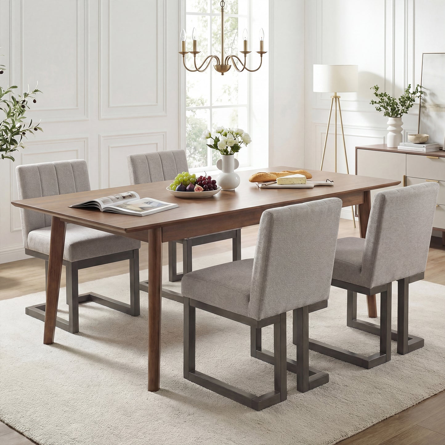 Modern Farmhouse Fabric Dining Chairs Set of 4 with 5.5" Thickened Padded Seat-Gray