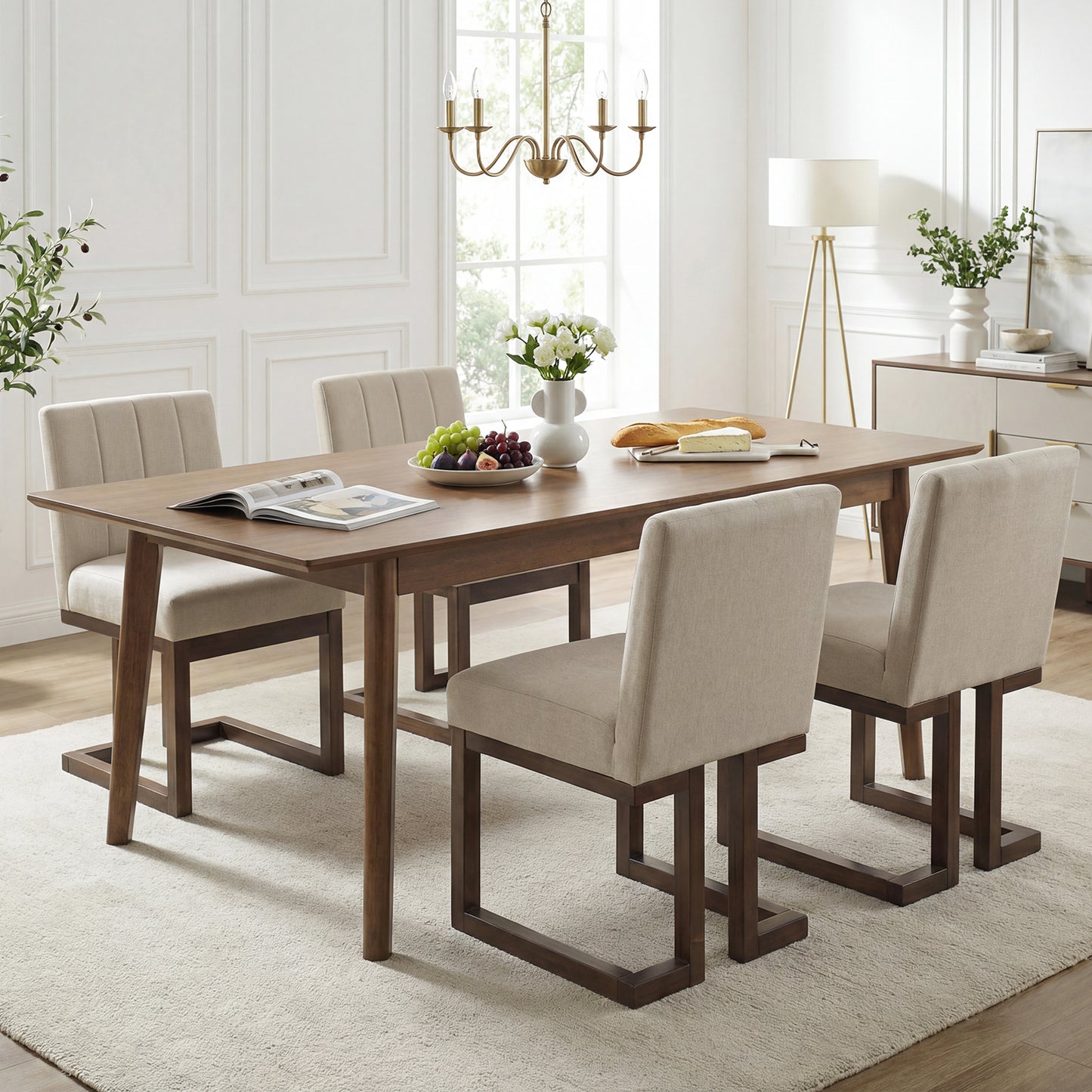 Modern Farmhouse Fabric Dining Chairs Set of 4 with 5.5" Thickened Padded Seat-Gray