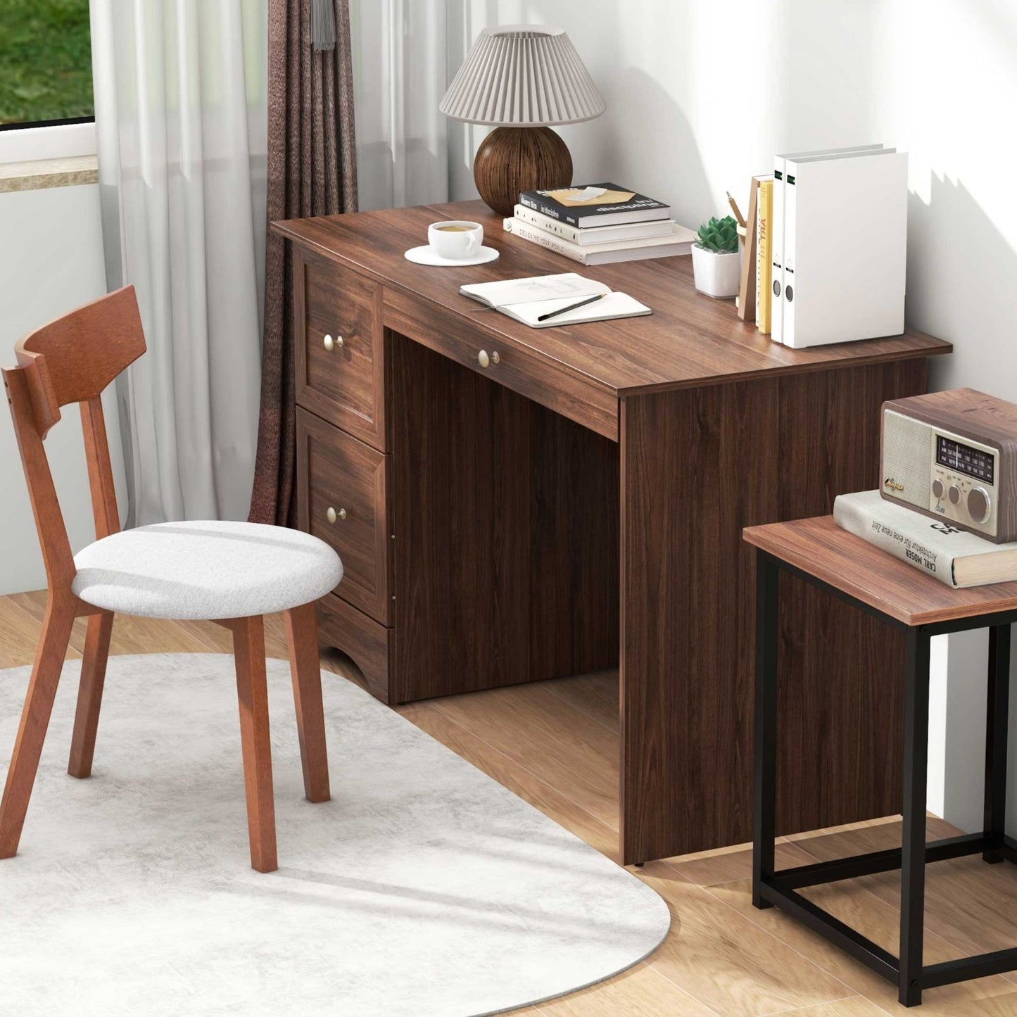 Modern Furniture Set with 2 Dining Chairs  Computer Desk and 3 Pieces Coffee Tables