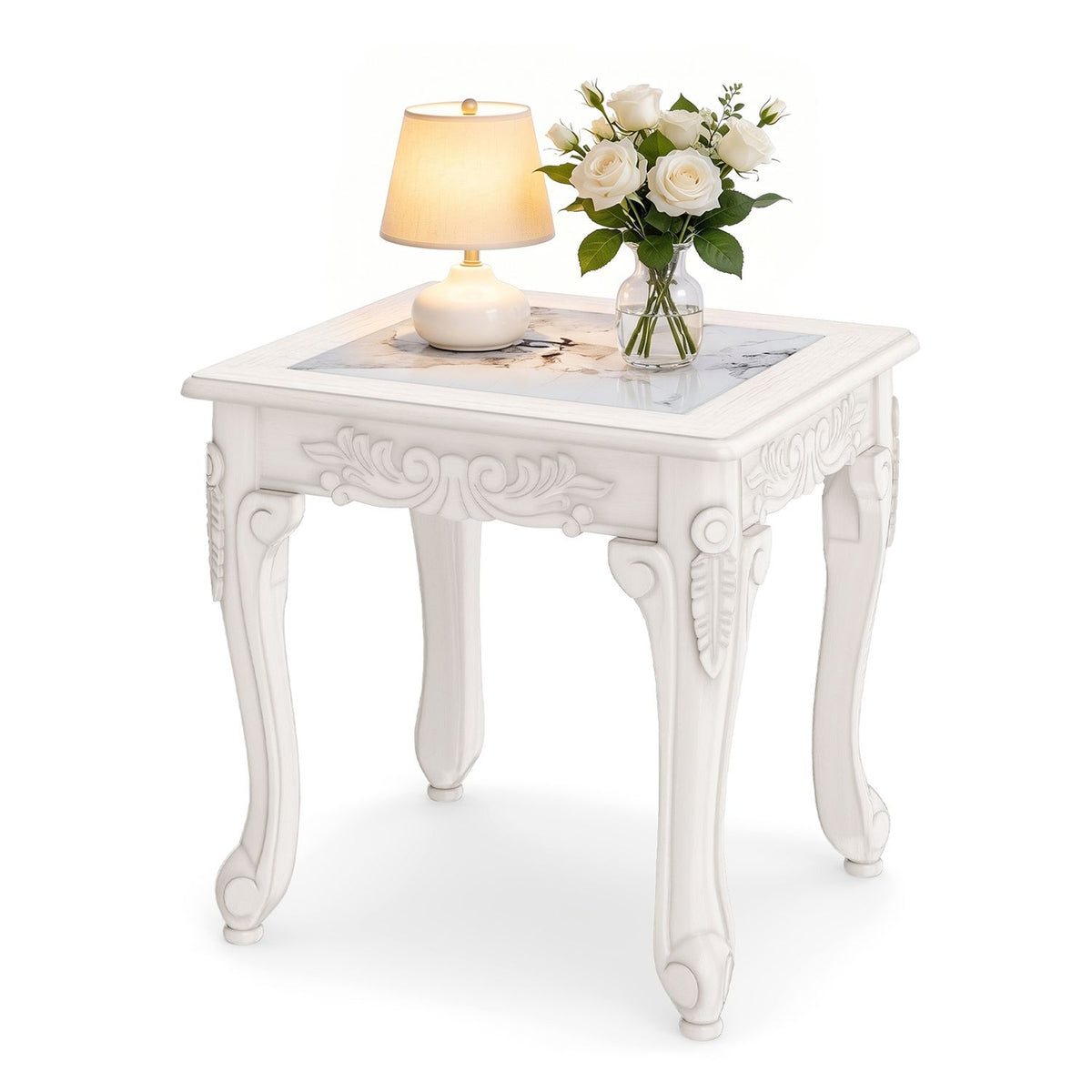 Modern glass coffee table with clear tempered top and rubber wood base in gray, designed for contemporary living rooms.