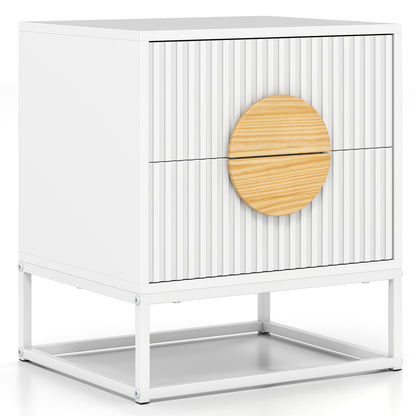 Modern Mid Century Fluted Nightstand with 2 Drawers and Pine Wood Handles for Bedroom-Black