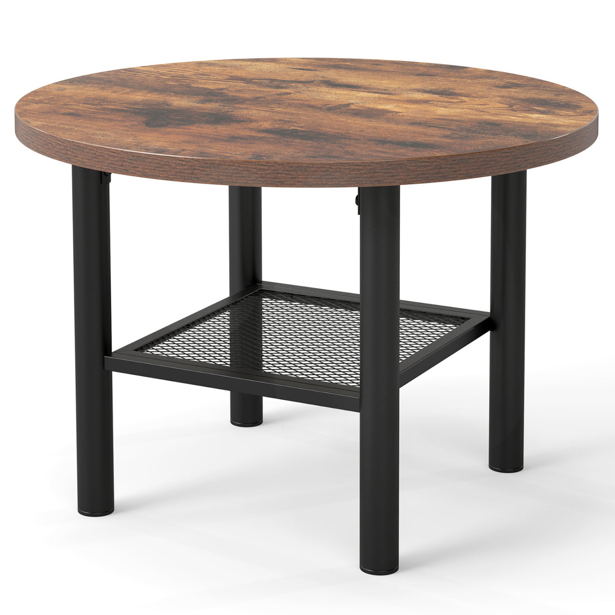 Modern Round Coffee Table Metal Frame 2-Tier with Storage Shelf-Natural