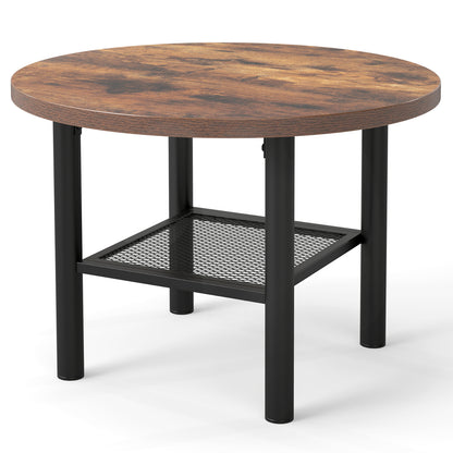 Modern Round Coffee Table Metal Frame 2-Tier with Storage Shelf-Natural