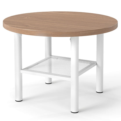 Modern Round Coffee Table Metal Frame 2-Tier with Storage Shelf-Natural