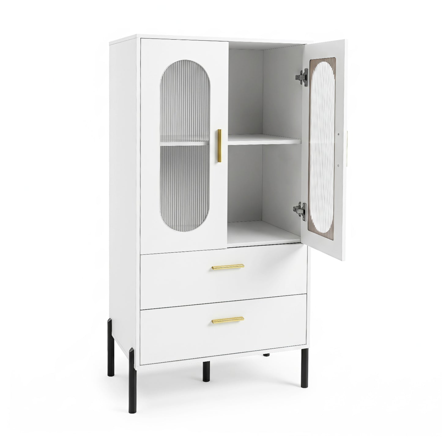Modern Sideboard Buffet Cabinet with Fluted Doors-White