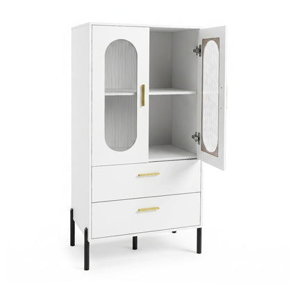 Modern Sideboard Buffet Cabinet with Fluted Doors-White