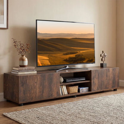 Modern TV Stand for up to 70" TVs Minimalist Entertainment Center with 2 Doors and Open Shelves-Natural