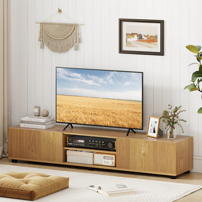 Modern TV Stand for up to 70" TVs Minimalist Entertainment Center with 2 Doors and Open Shelves-Natural