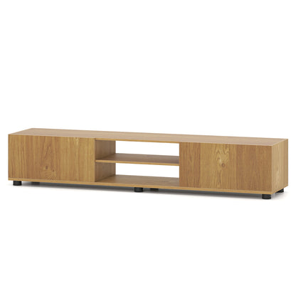 Modern TV Stand for up to 70" TVs Minimalist Entertainment Center with 2 Doors and Open Shelves-Natural