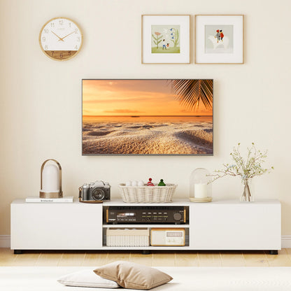 Modern TV Stand for up to 70" TVs Minimalist Entertainment Center with 2 Doors and Open Shelves-Natural