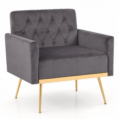 Modern Velvet Upholstered Accent Chair with Button-Tufted Back and Adjustable Feet-Blue