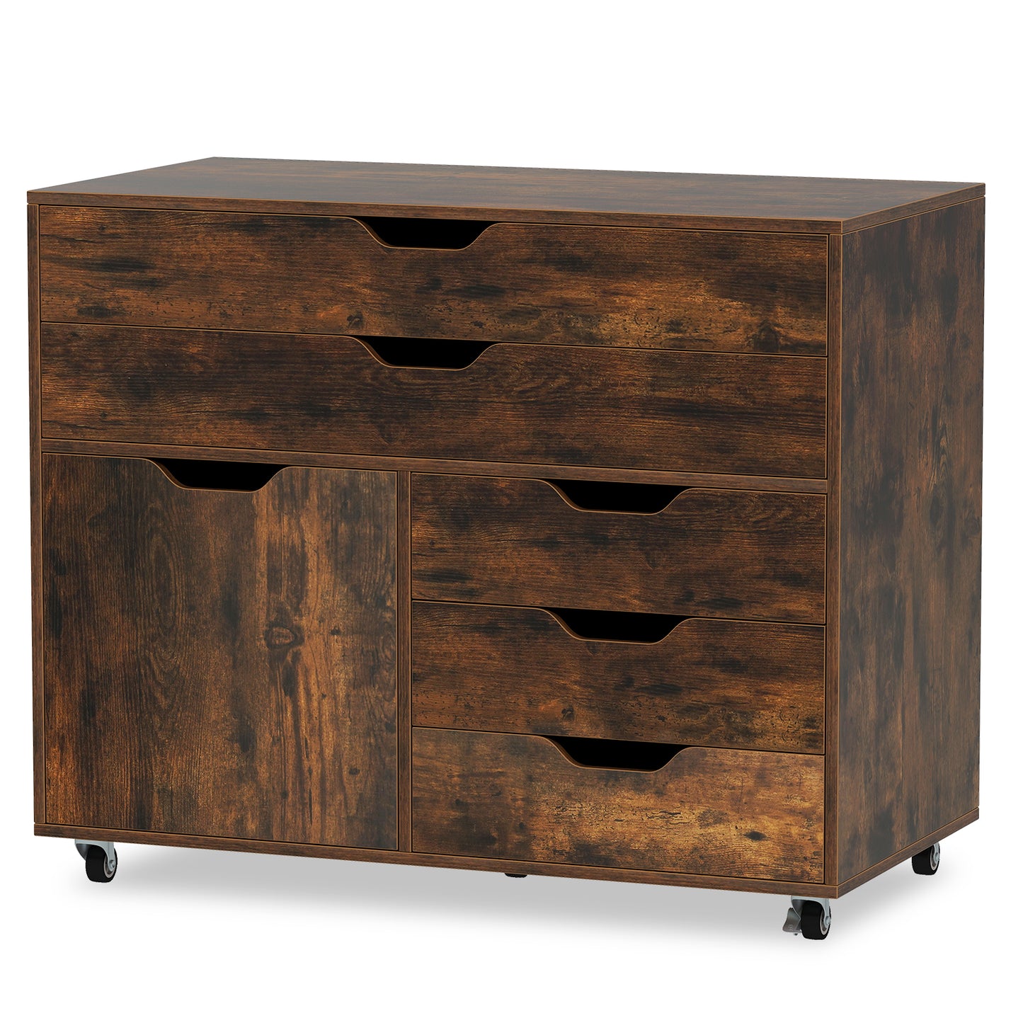 Modern Vertical 5-Drawer Mobile Chest with Door 5 Casters-Black