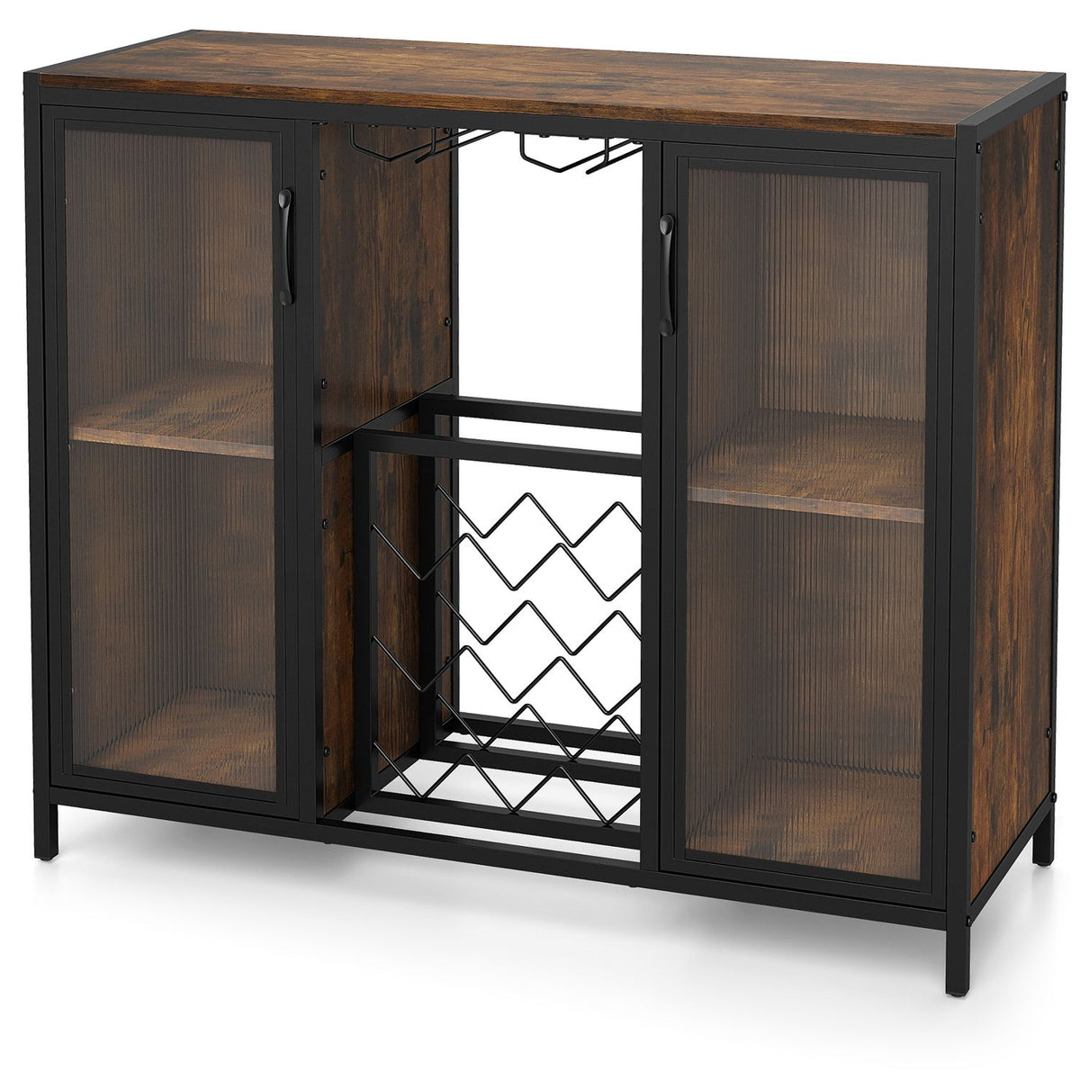 Modern Wine Cabinet with LED Lights and Remote for Kitchen Living Room-Rustic Brown
