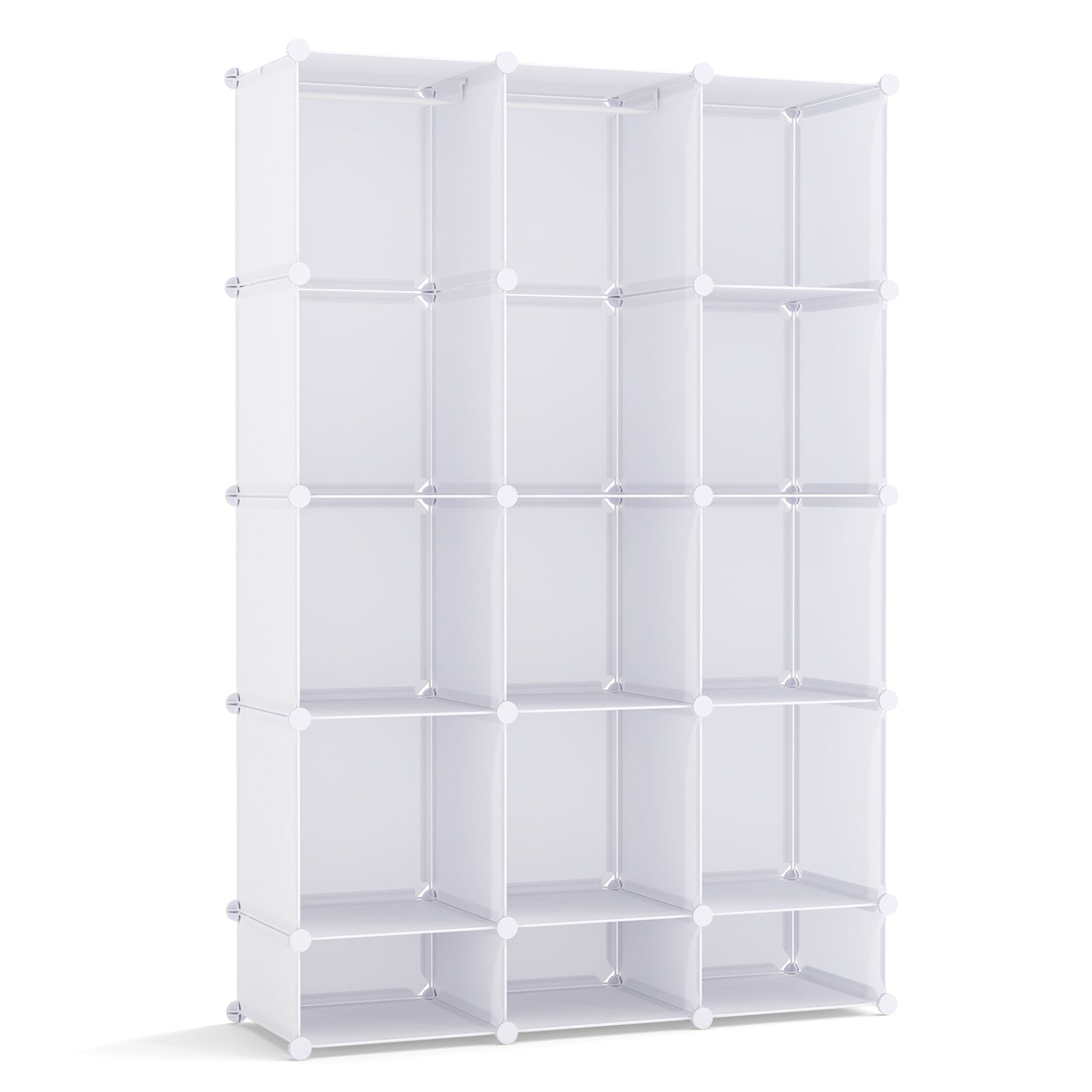 Blue modular baby wardrobe with 13 cubes, hanging rod, and shelves, designed for toddler and kids' storage.