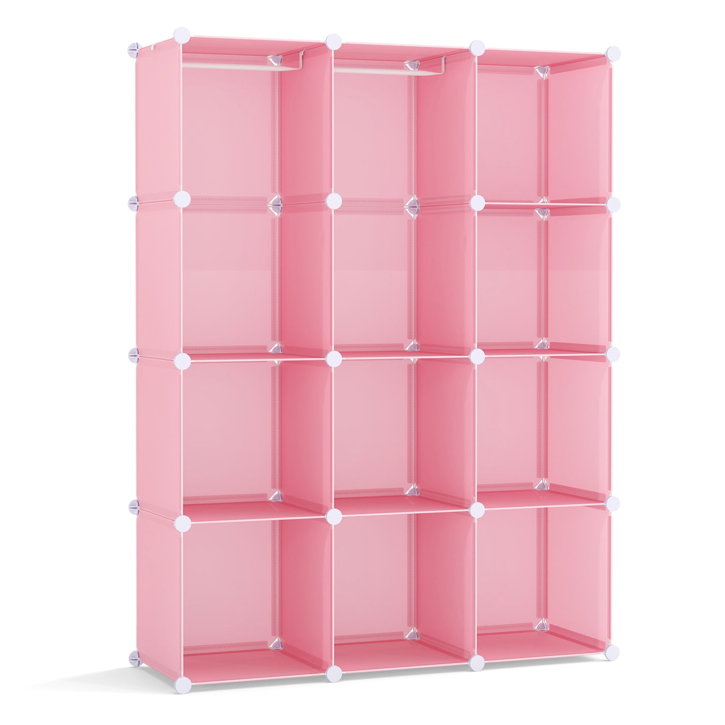 Blue modular baby wardrobe with 10 storage cubes, hanging rod, and shelves, designed for toddler and kids' storage.