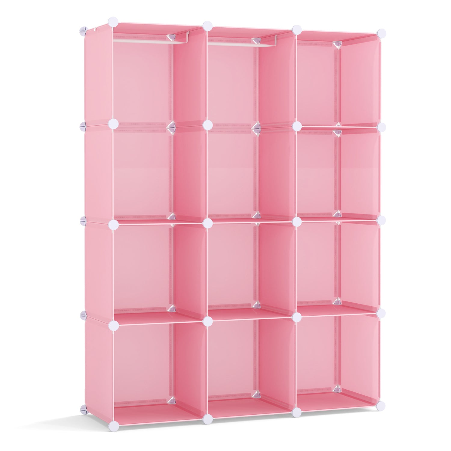 Blue modular baby wardrobe with 10 storage cubes, hanging rod, and shelves, designed for toddler and kids' storage.