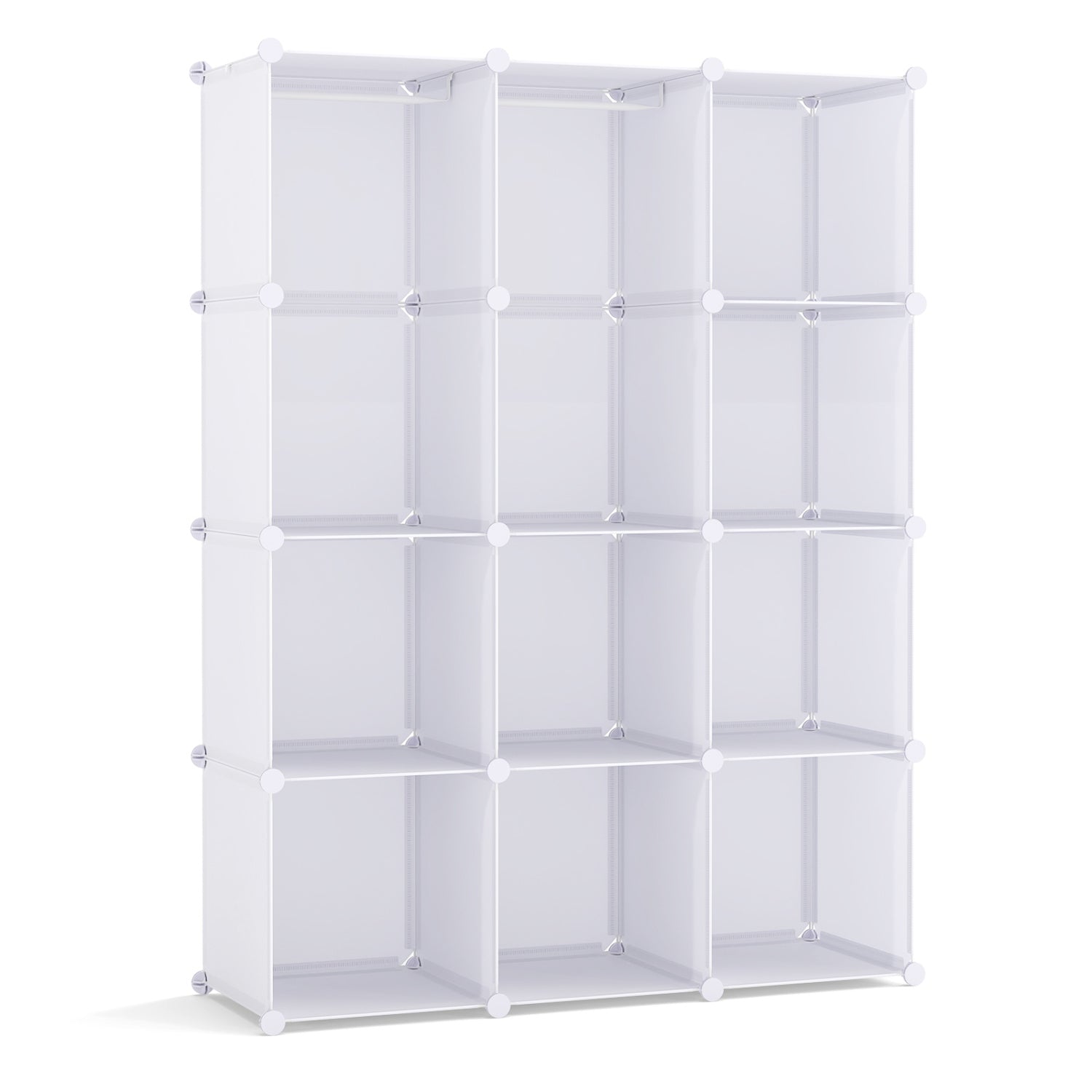 Blue modular baby wardrobe with 10 storage cubes, hanging rod, and shelves, designed for toddler and kids room organization.