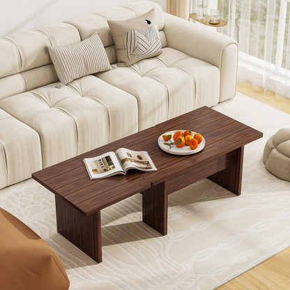 Modular Coffee Table Set of 2 L Shaped Center Tables for Small Space-Oak