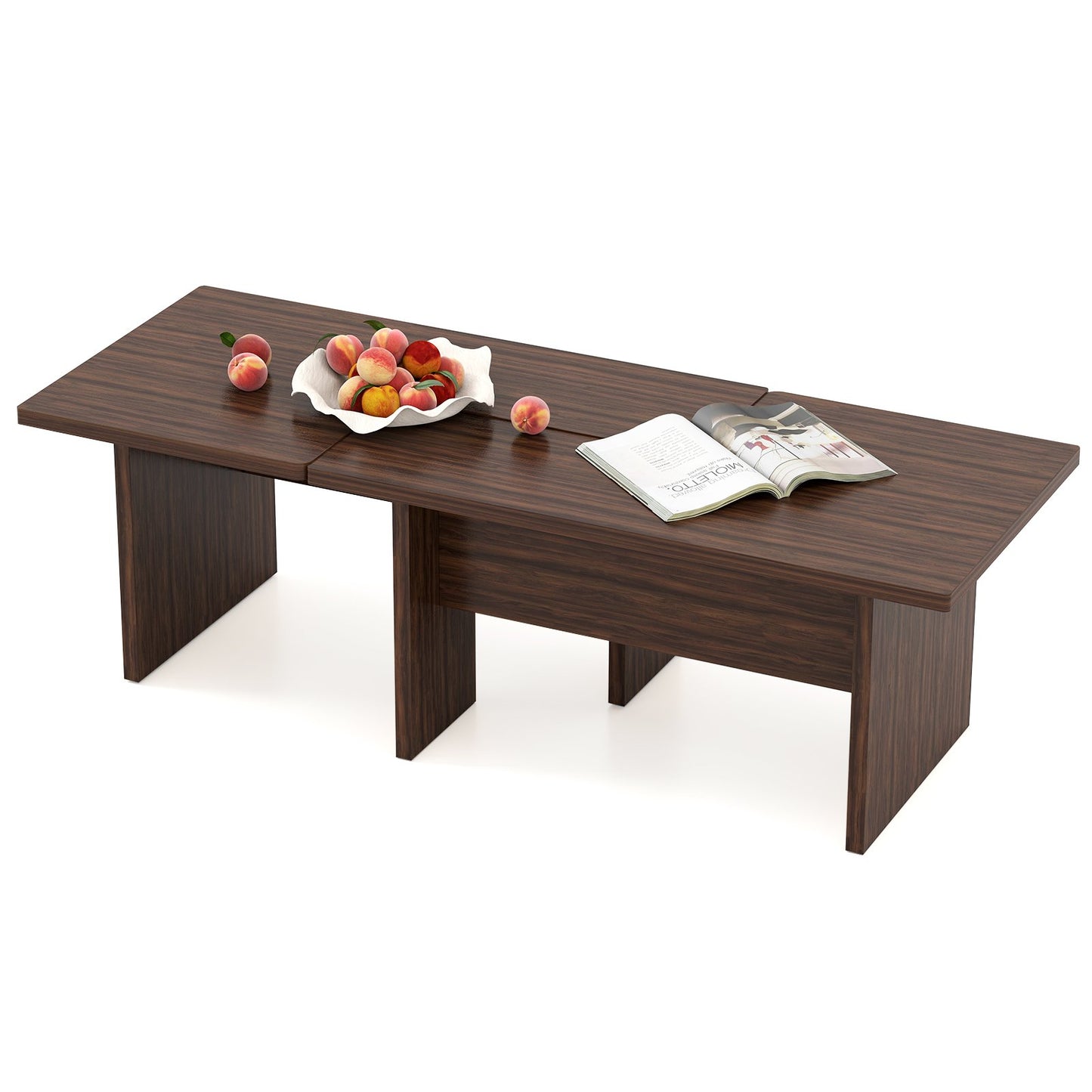 Modular Coffee Table Set of 2 L Shaped Center Tables for Small Space-Oak