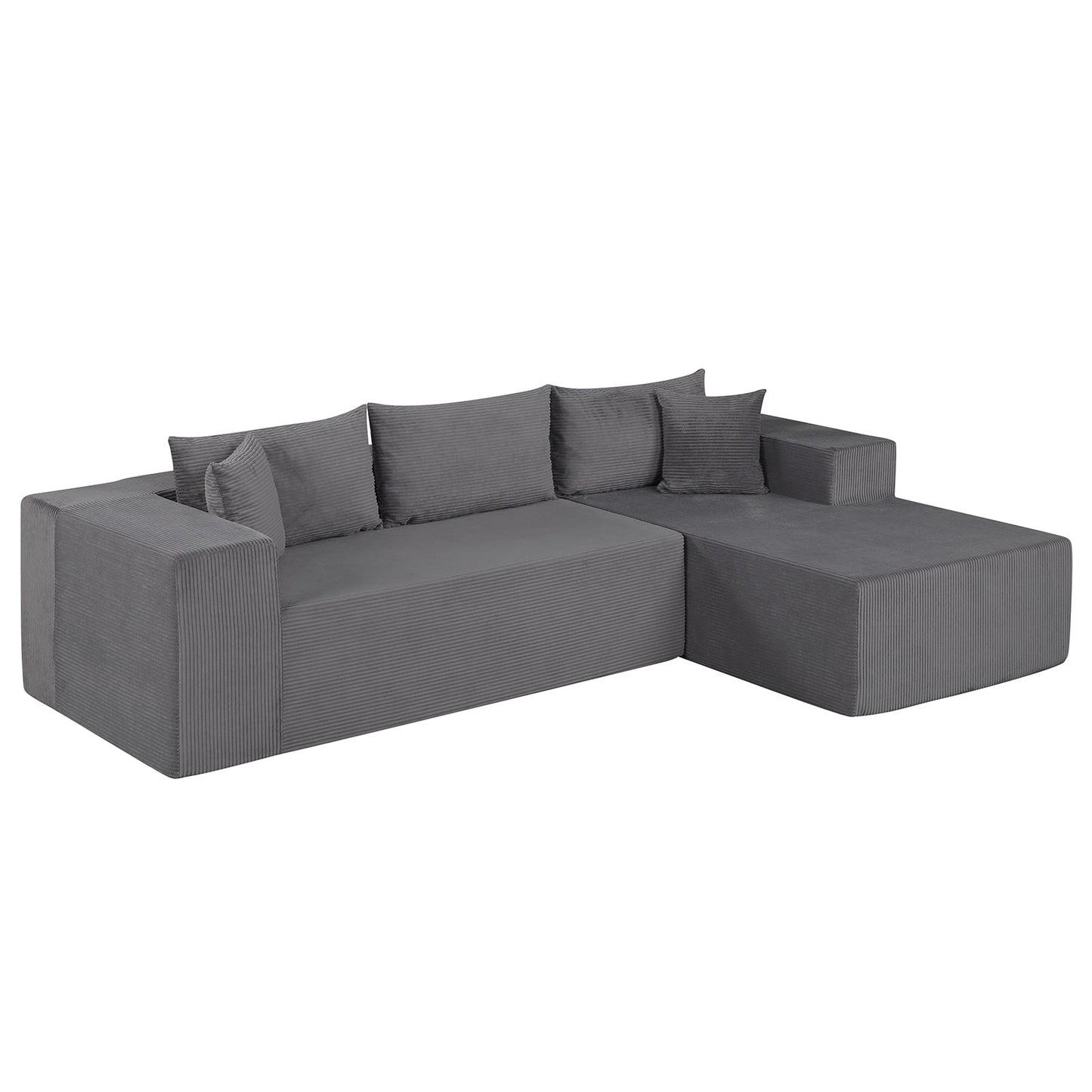 Modular Sectional Sofa Corduroy Upholstered L-shaped Sofa Couch with Deep Seats-Beige