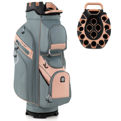Molded Lock Top Golf Cart Bag with 14-Way Full Length Dividers and 11 Pockets-Gray
