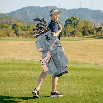 Molded Lock Top Golf Cart Bag with 14-Way Full Length Dividers and 11 Pockets-Gray
