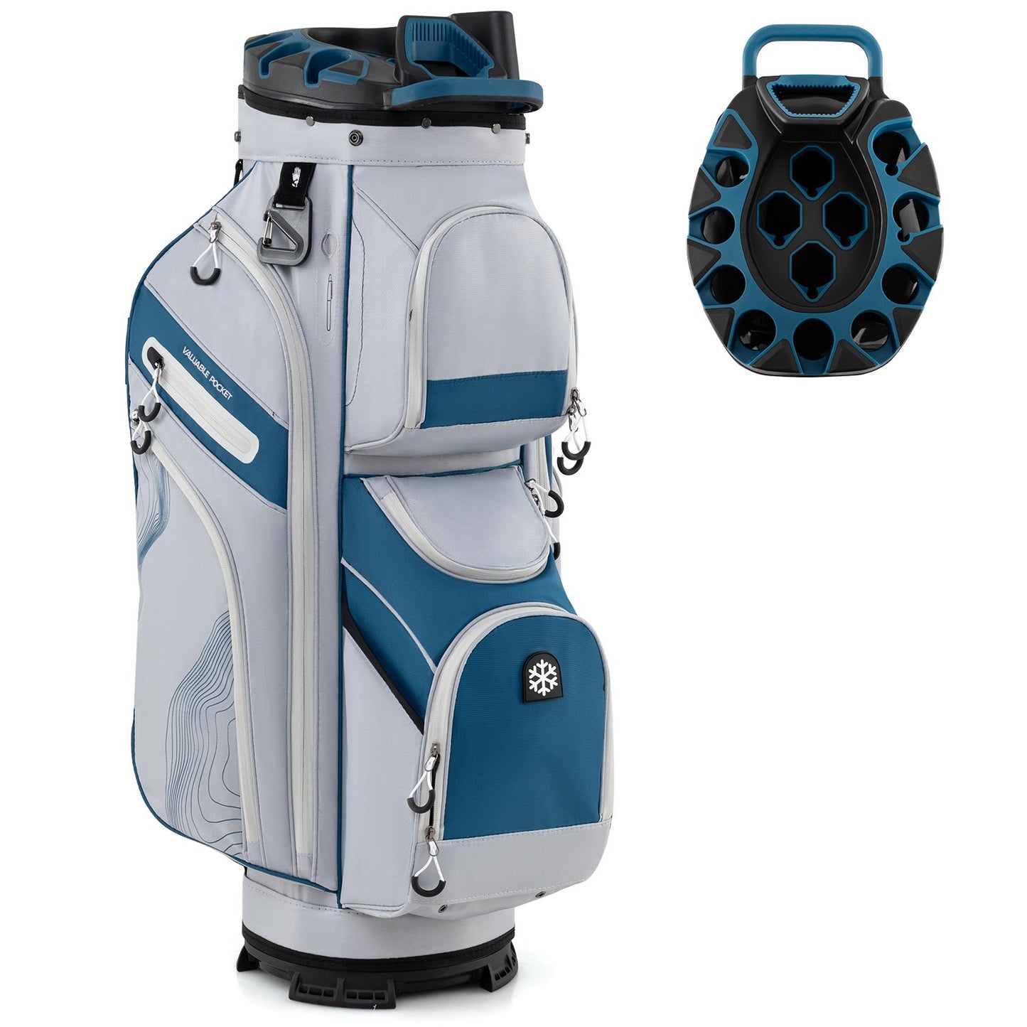 Molded Lock Top Golf Cart Bag with 14-Way Full Length Dividers and 11 Pockets-Gray