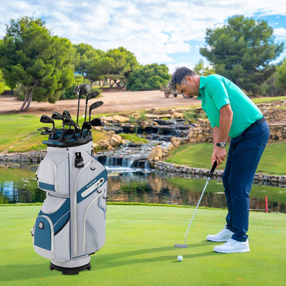 Molded Lock Top Golf Cart Bag with 14-Way Full Length Dividers and 11 Pockets-Gray