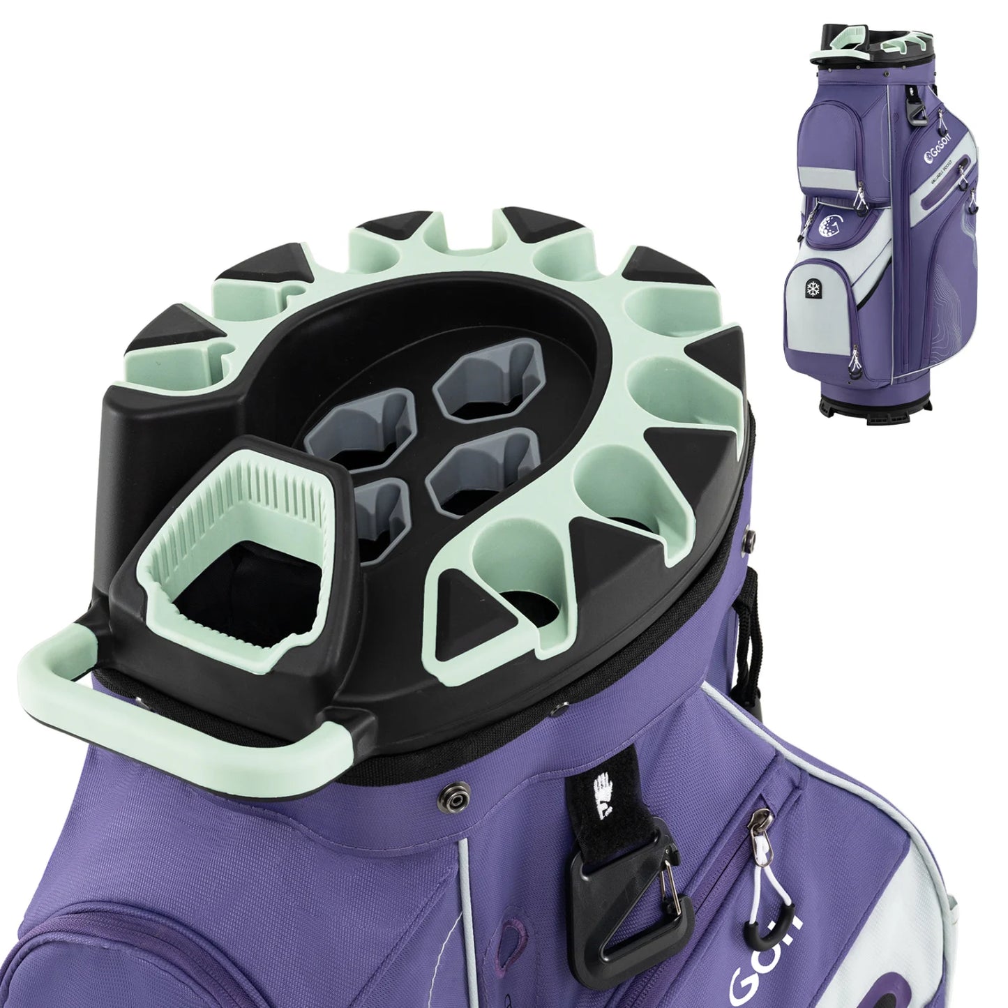 Molded Lock Top Golf Cart Bag with 14-Way Full Length Dividers and 11 Pockets-Green