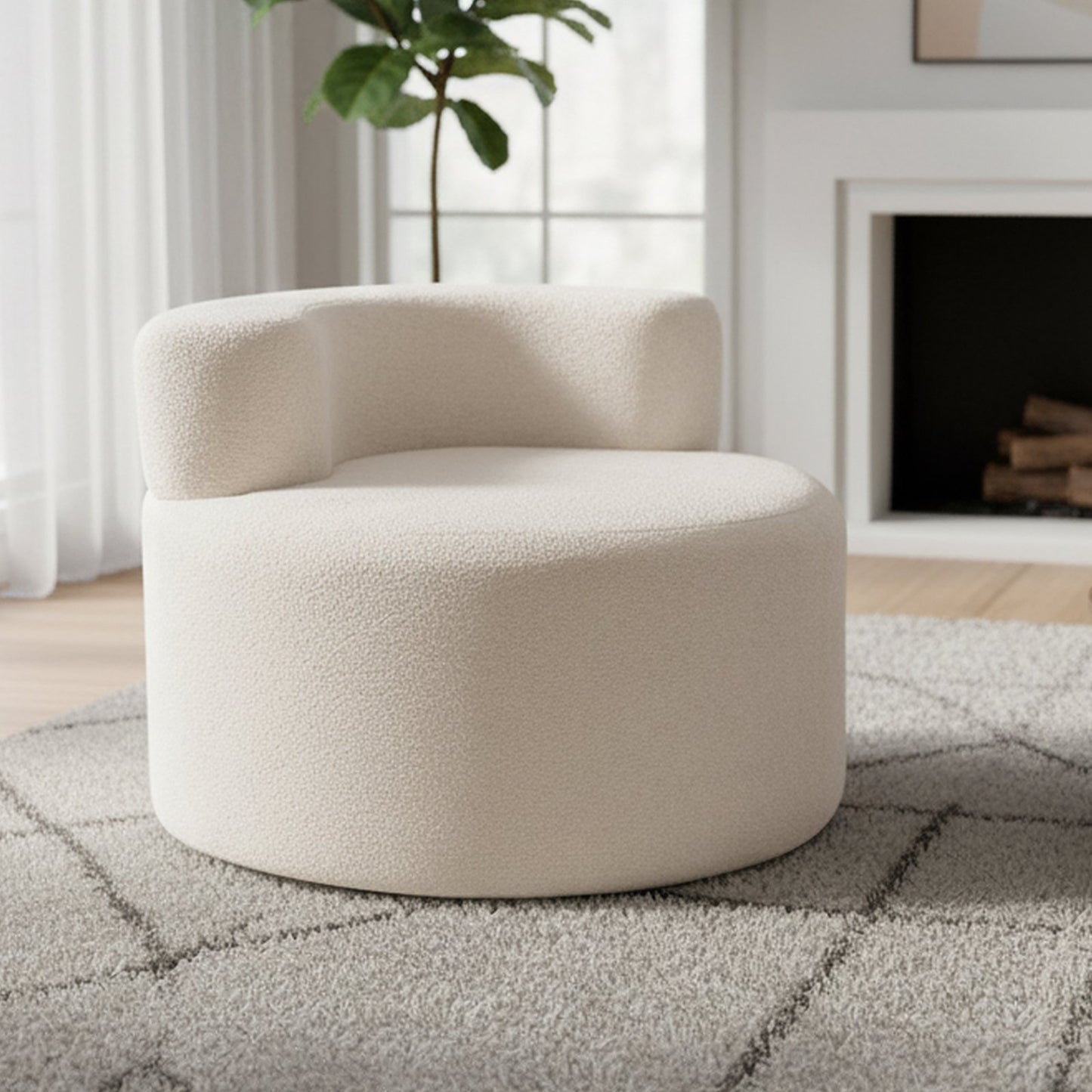 Moon-Shaped Floor Single Sofa Chair with Soft Teddy Fleece-Beige