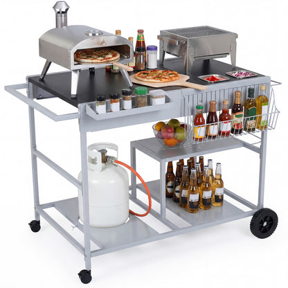Movable Grill Table with 2 Spice Containers and Station for Backyard and BBQ-Black