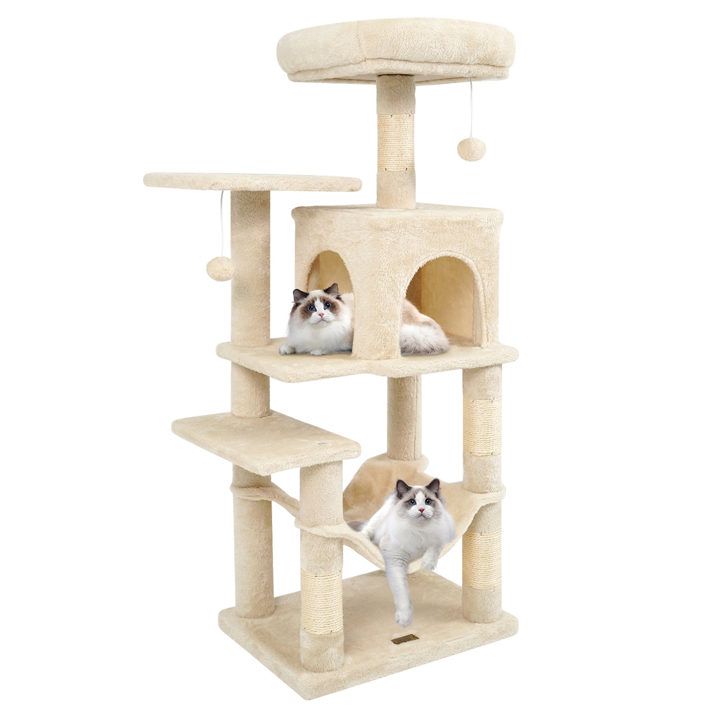 Multi-Level Cat Tower with 2-Door Condo and Padded Top Perch-Beige