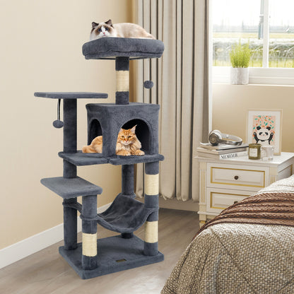 Multi-Level Cat Tower with 2-Door Condo and Padded Top Perch-Beige
