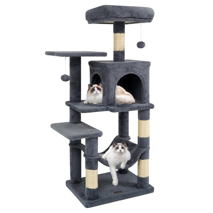Multi-Level Cat Tower with 2-Door Condo and Padded Top Perch-Beige