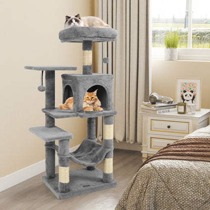 Multi-Level Cat Tower with 2-Door Condo and Padded Top Perch-Beige