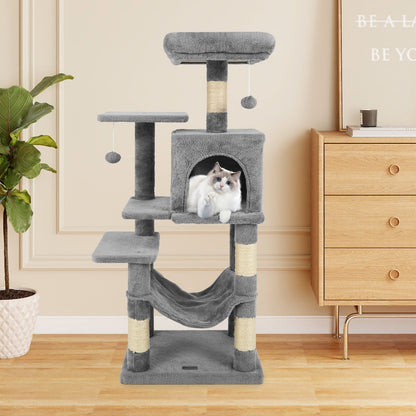 Multi-Level Cat Tower with 2-Door Condo and Padded Top Perch-Beige