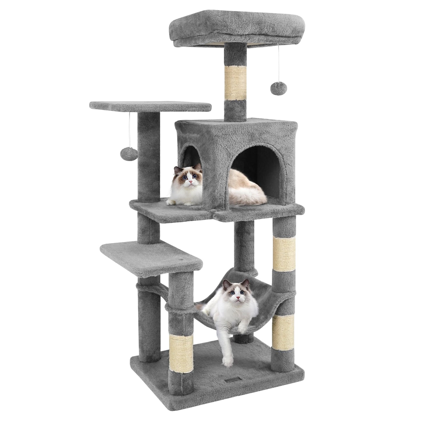 Multi-Level Cat Tower with 2-Door Condo and Padded Top Perch-Beige