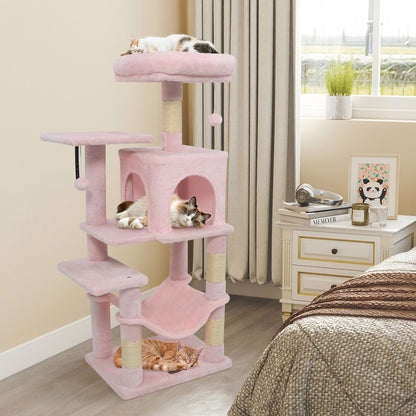 Multi-Level Cat Tower with 2-Door Condo and Padded Top Perch-Beige