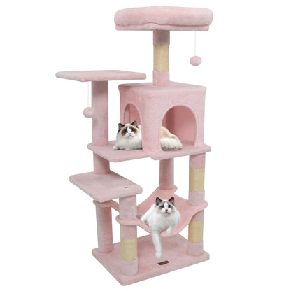 Multi-Level Cat Tower with 2-Door Condo and Padded Top Perch-Beige