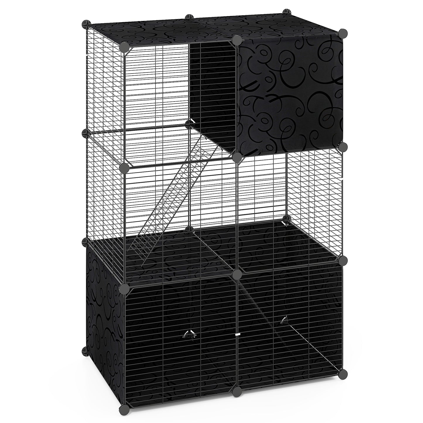 Multi-Level Cat Tower with 2-Door Condo and Hammock-Black