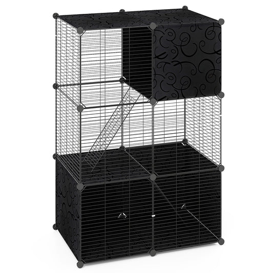 Multi-Level Cat Tower with 2-Door Condo and Hammock-Black