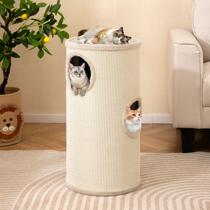 Multi-level Cat House with Sisal Scratching Pad-Beige