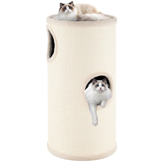 Multi-level Cat House with Sisal Scratching Pad-Beige
